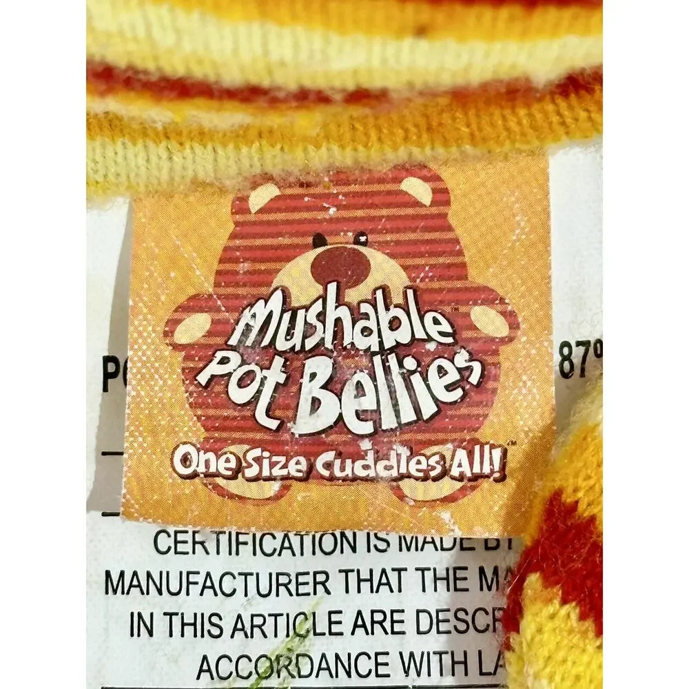 Mushable Pot Bellies Monkey Plush Orange Yellow Red Stripes 87% Foam Beads NICE!
